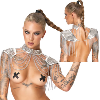 Bad Kitty Kragen- Schulter Pad Harness mit Spikes silber