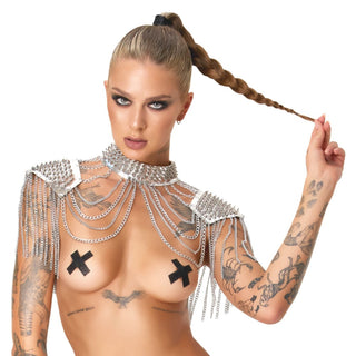 Bad Kitty Kragen- Schulter Pad Harness mit Spikes silber