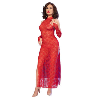 Chilirose elegantes Spitzenkleid CR4853 rot lang