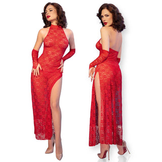 Chilirose elegantes Spitzenkleid CR4853 rot lang