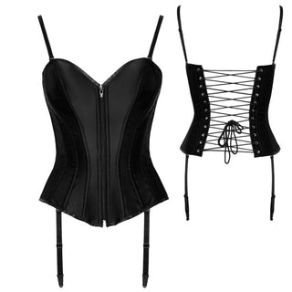 Cottelli Satin Corsage schwarz mit RV und Strapsen