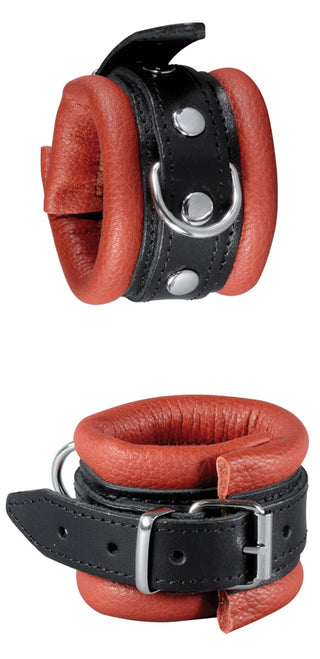 Leder-Handfessel Rindnappa schwarz/rot