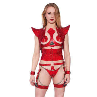 Lorand Lajos Pagoden Bolero Jacke Crystal Rubinrot
