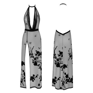 Noir Handmade F312 langes Kleid beflocktes Netz
