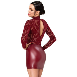 Noir Langarm Minikleid burgunderrot Samtflockprint