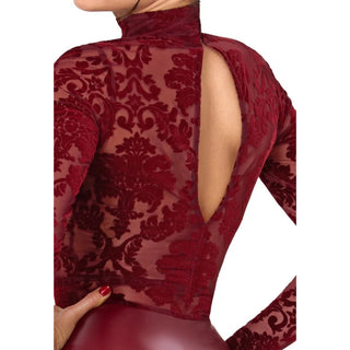 Noir Langarm Minikleid burgunderrot Samtflockprint