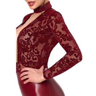 Noir Langarm Minikleid burgunderrot Samtflockprint