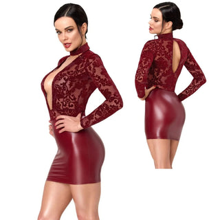 Noir Langarm Minikleid burgunderrot Samtflockprint