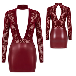 Noir Langarm Minikleid burgunderrot Samtflockprint