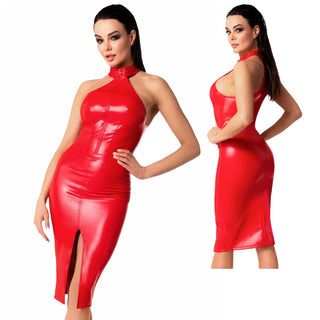 Noir Handmade Orgia Wetlook Midikleid F354 rot