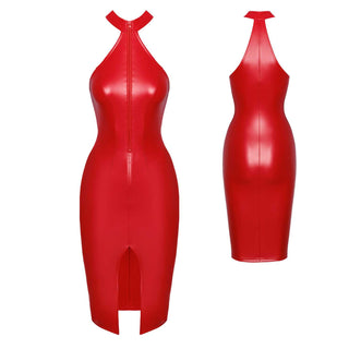 Noir Handmade Orgia Wetlook Midikleid F354 rot