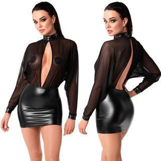 Noir Handmade F348 Minikleid Wetlook mit Tüll