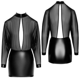 Noir Handmade F348 Minikleid Wetlook mit Tüll