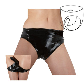 LateX Slip mit Innen-Dildo schwarz