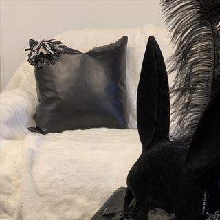 von Hohenstein Lederkissen mit Puschel schwarz