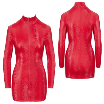 Cottelli Kleid Schlangenhaut-Optik Stehkragen langarm rot 