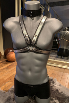 Leather Harness silver and black S/M 