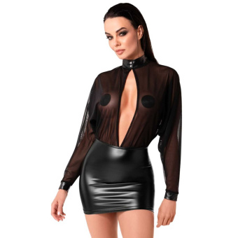 Noir Handmade Minikleid Wetlook mit Tüll M