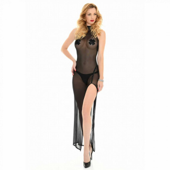 Patrice Catanzaro Poussycat langes Kleid aus Mesh | Schwarz 