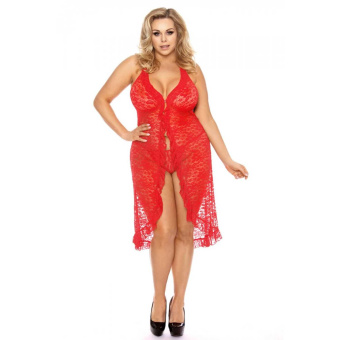 Anais Apparel rotes langes Kleid aus Spitze mit Neckholder 