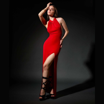 Patrice Catanzaro Mina langes Kleid aus Lycra | Rot 