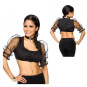 Atixo Dirndl Bluse schwarz mit transparenten Ärmeln 