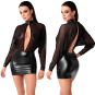 Noir Handmade Minikleid Wetlook mit Tüll M